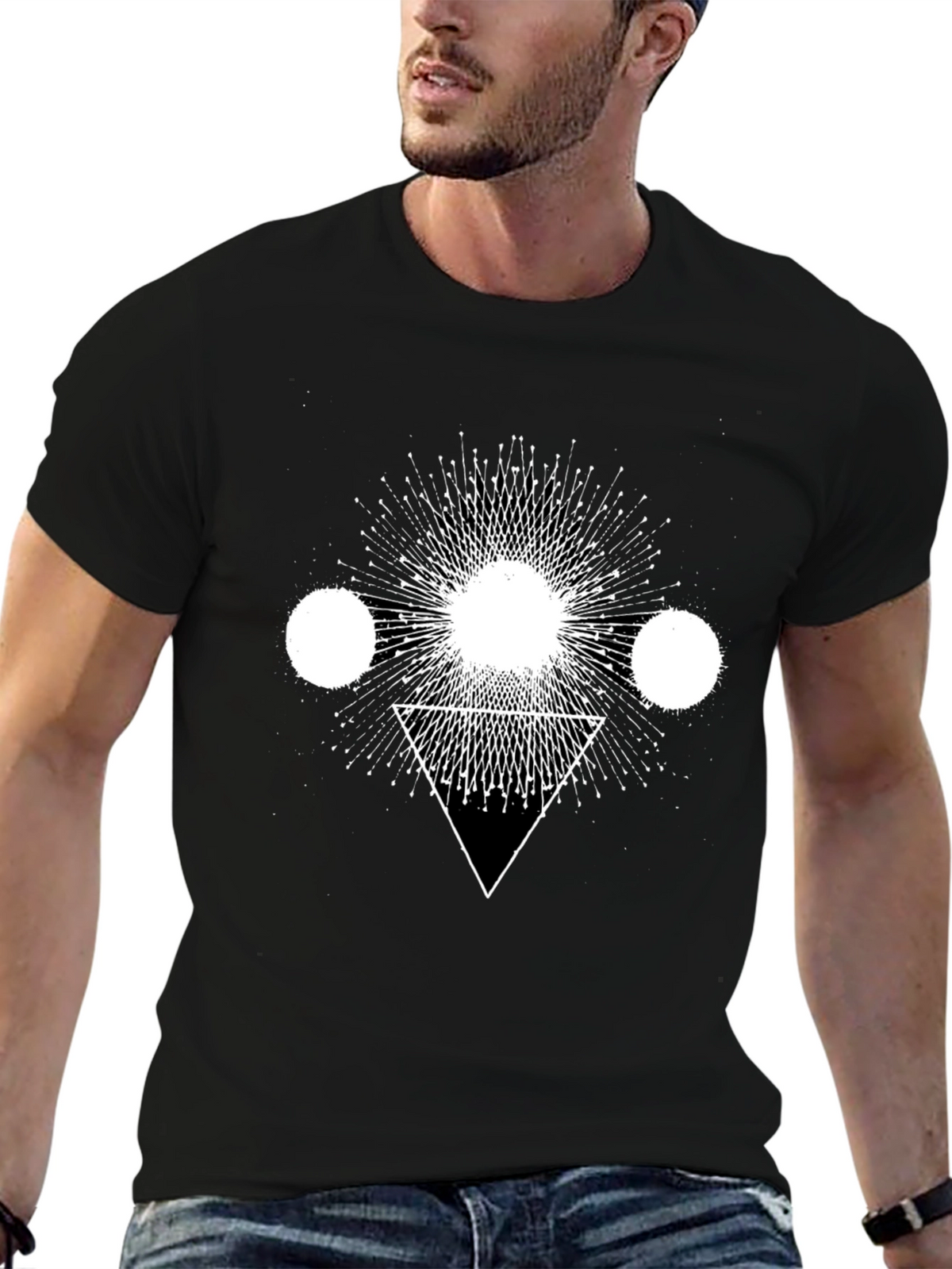 Geometric Print Black Cotton T-Shirt