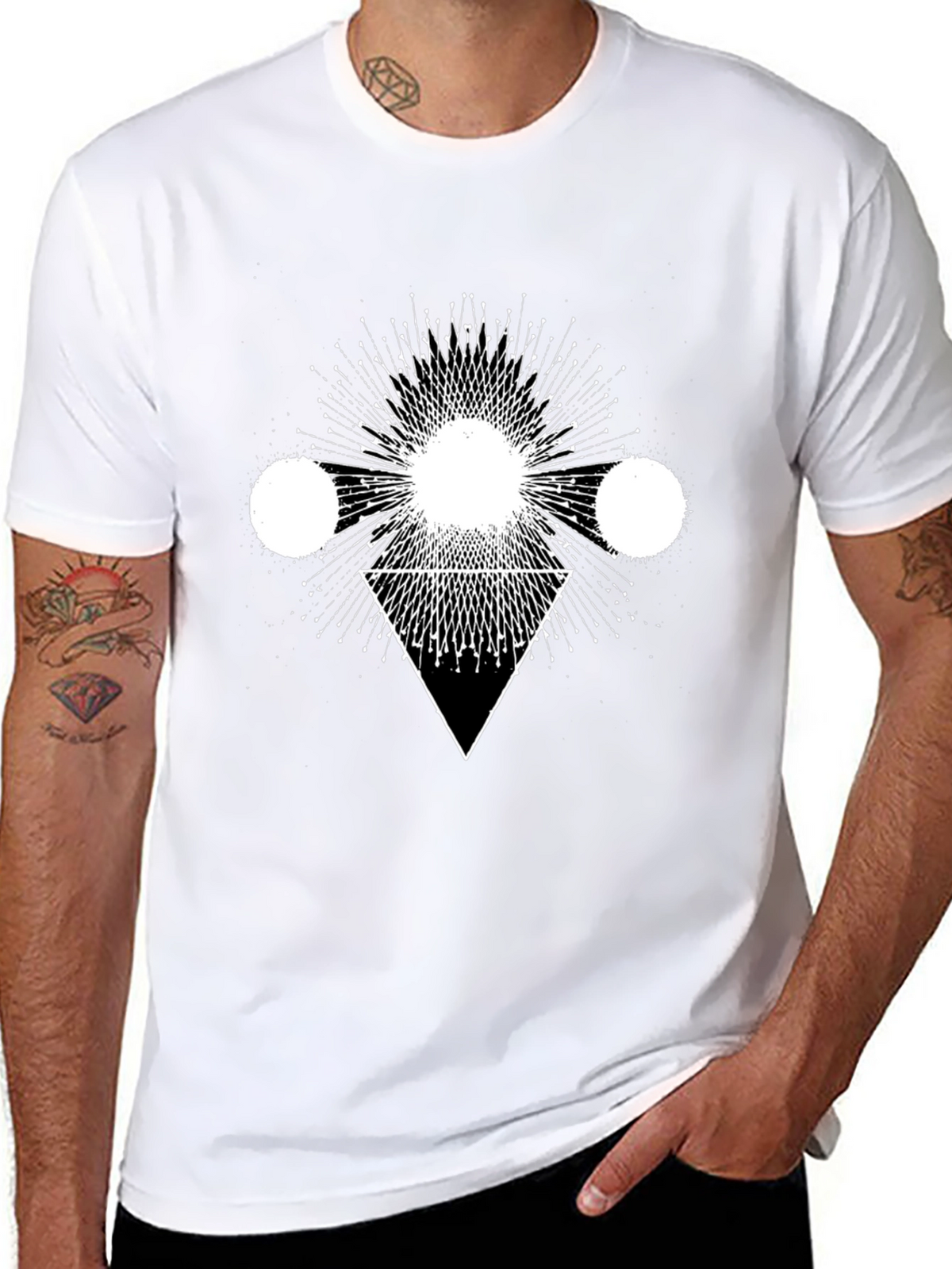 Geometric Print Black Cotton T-Shirt
