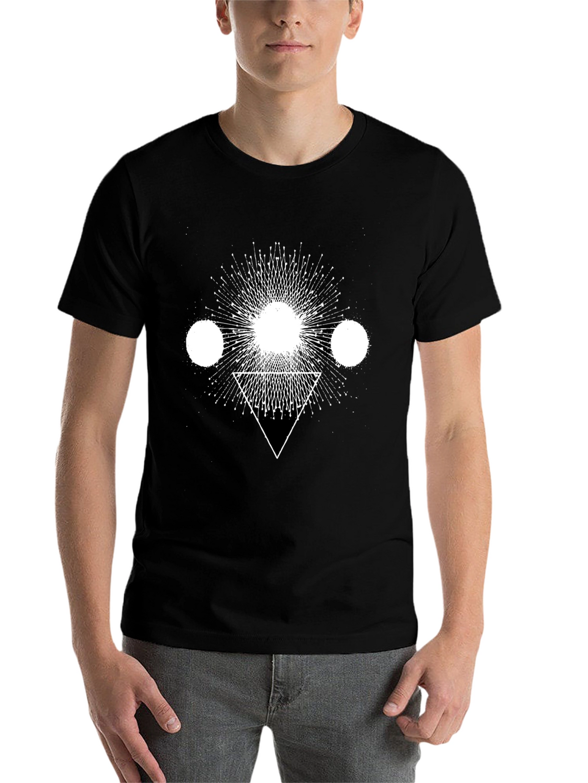 Geometric Print Black Cotton T-Shirt