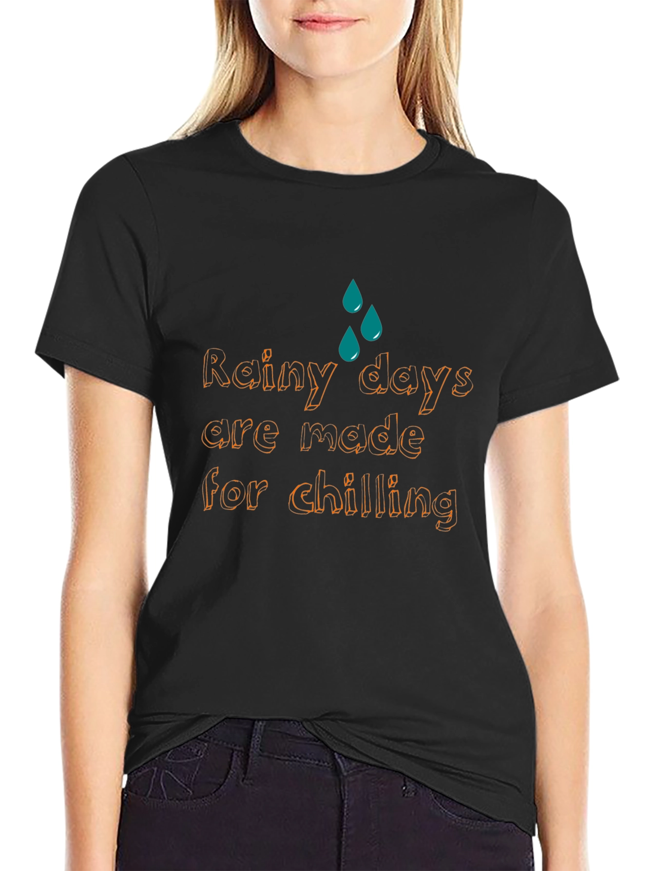 Rainy Days Chilling Graphic Tee - Black Cotton Comfort