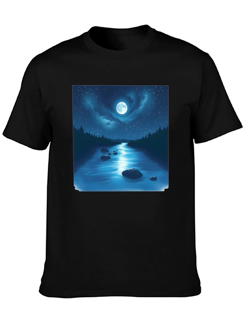 Moonlit River Graphic Tee - Night Sky Design