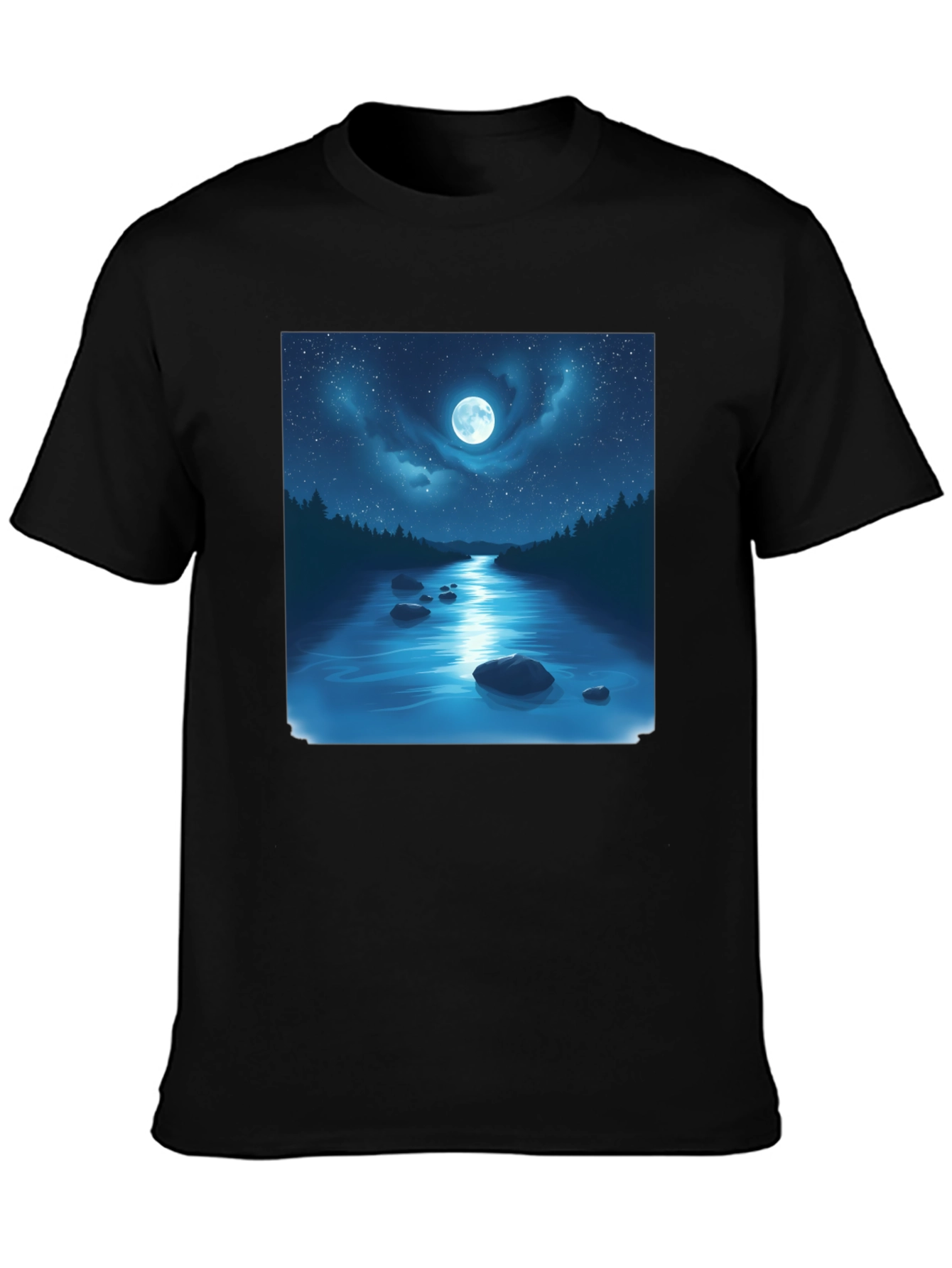 Moonlit River Graphic Tee - Night Sky Design