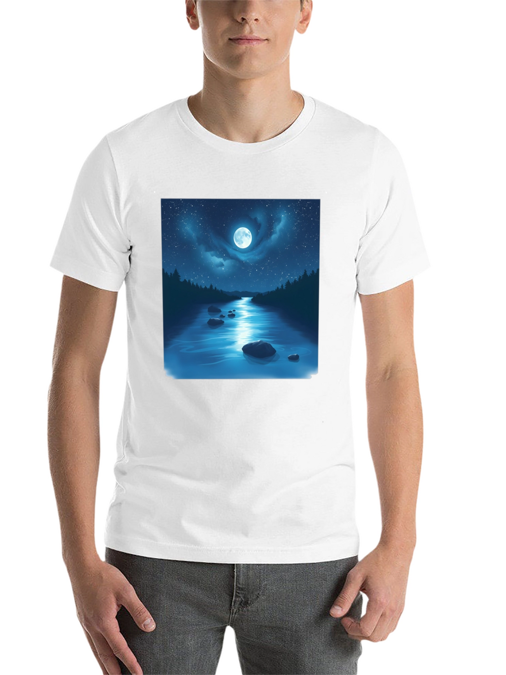 Moonlit River Graphic Tee - Night Sky Design