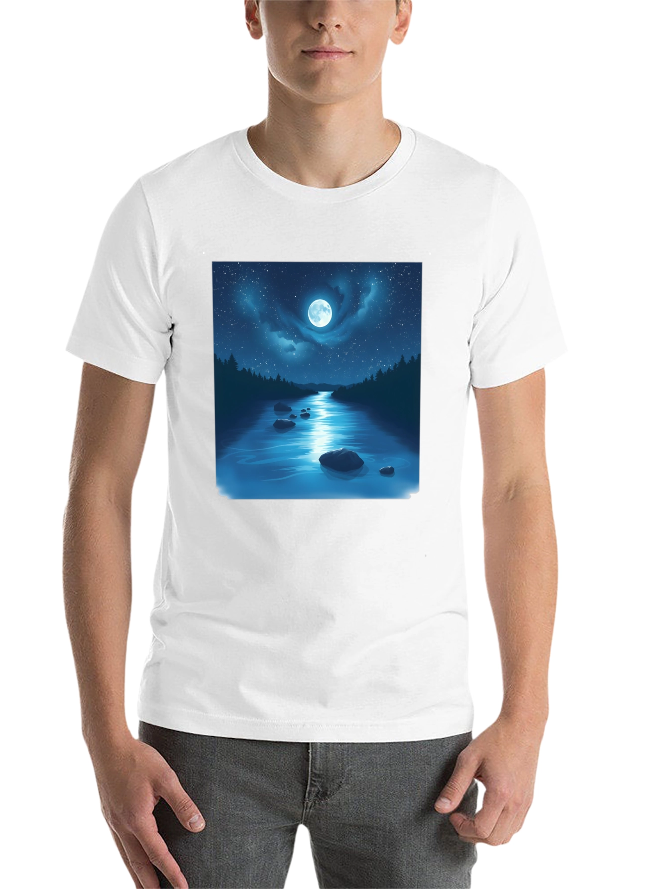 Moonlit River Graphic Tee - Night Sky Design