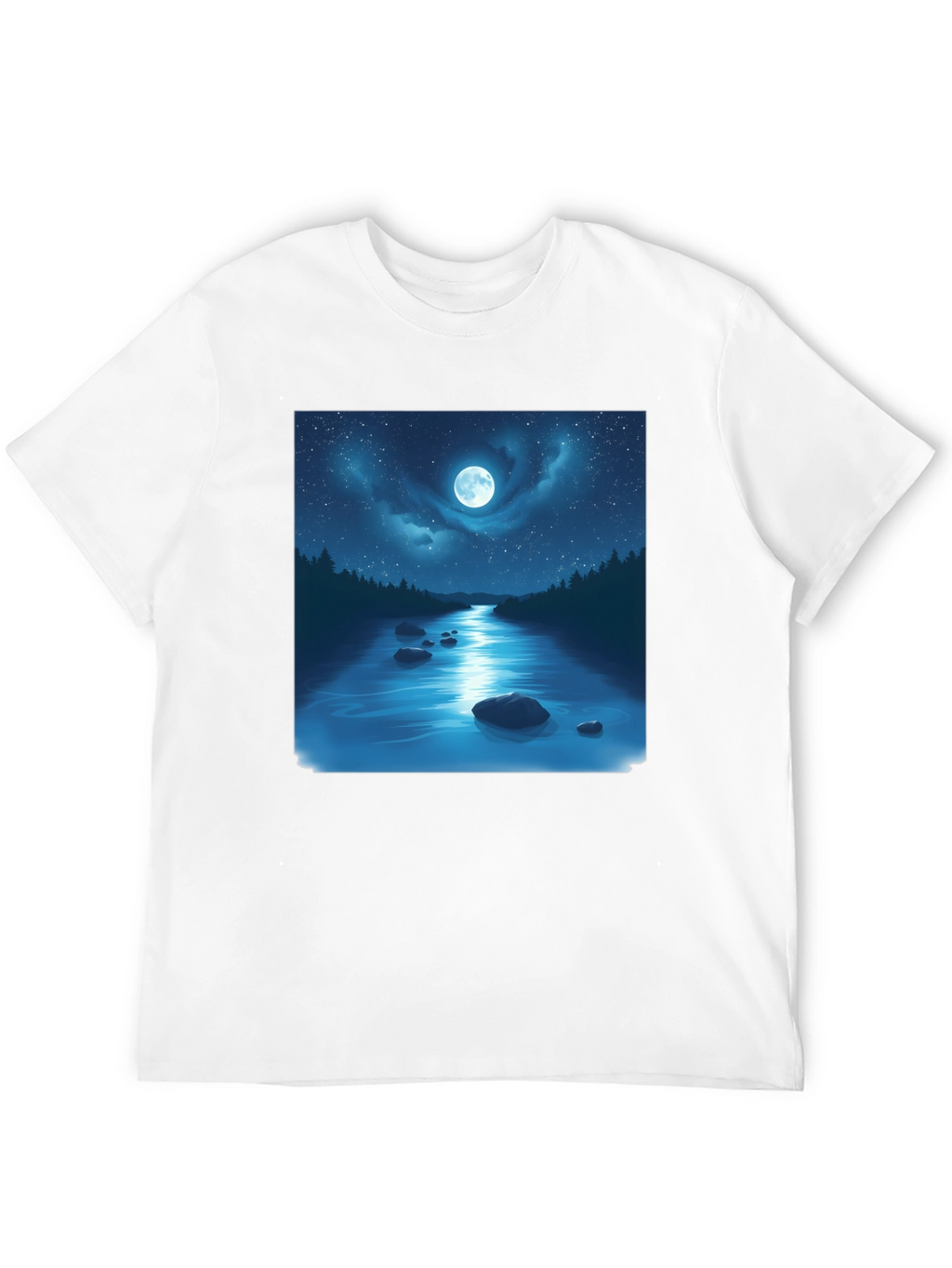 Moonlit River Graphic Tee - Night Sky Design