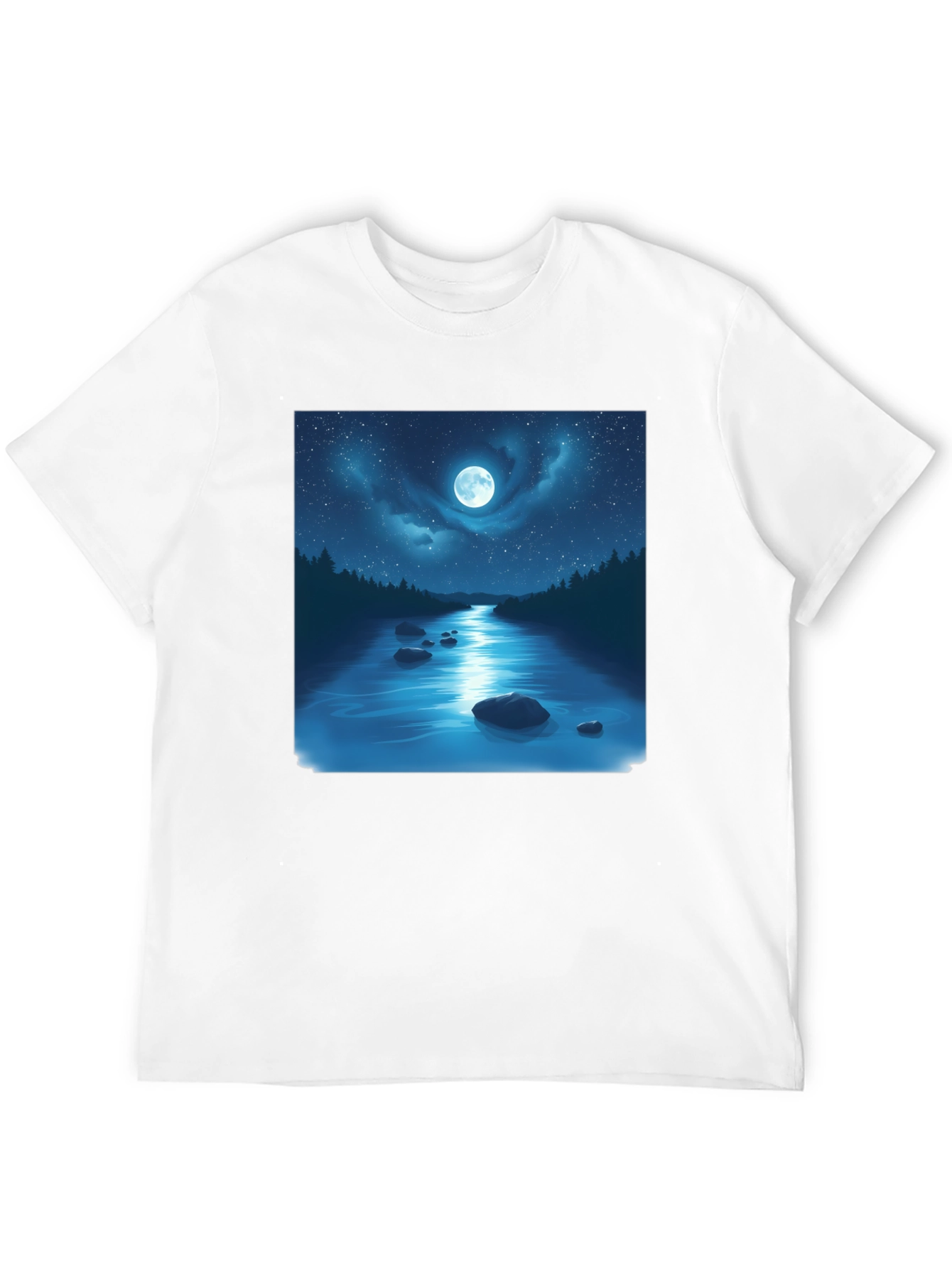Moonlit River Graphic Tee - Night Sky Design