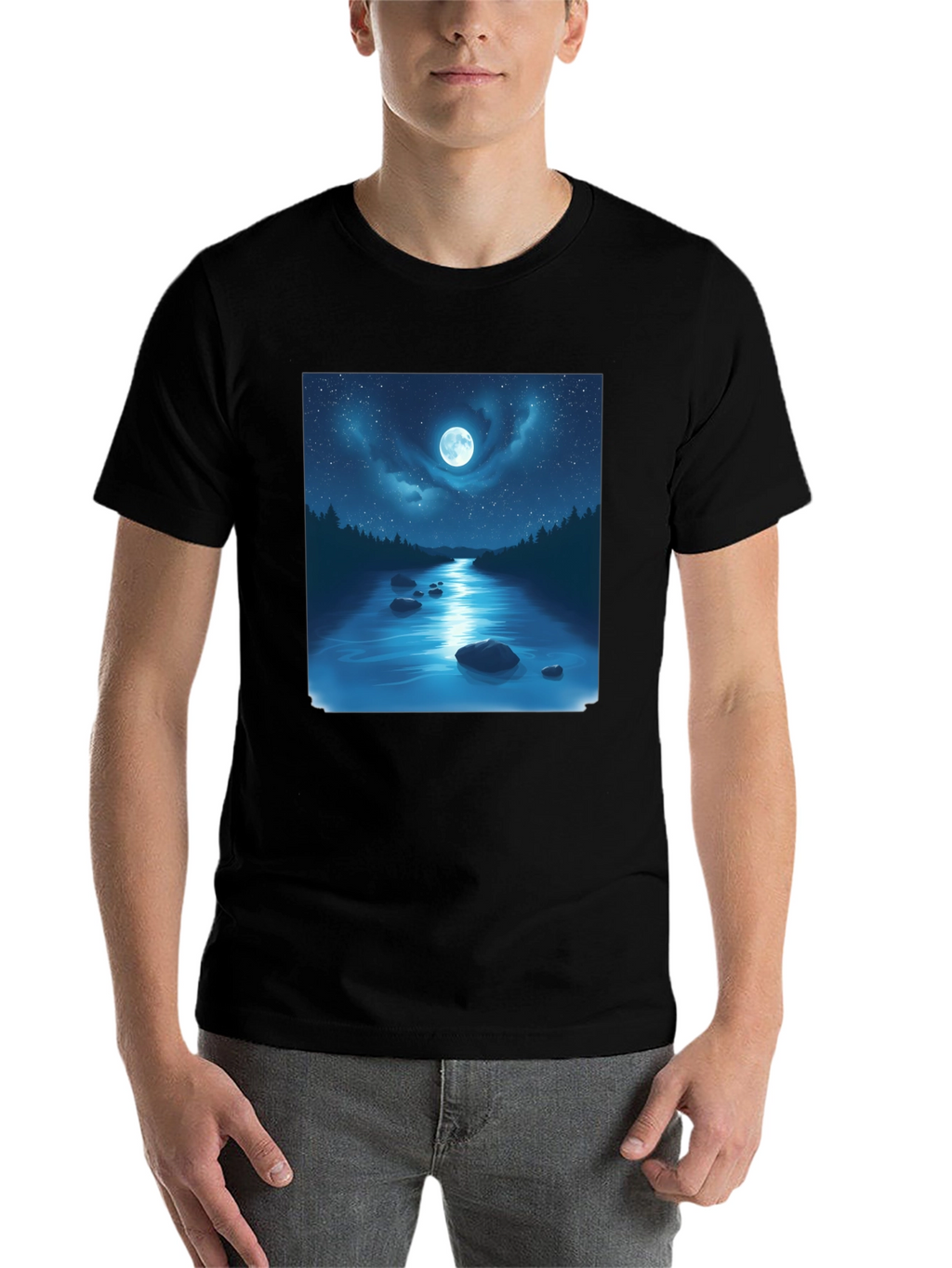 Moonlit River Graphic Tee - Night Sky Design