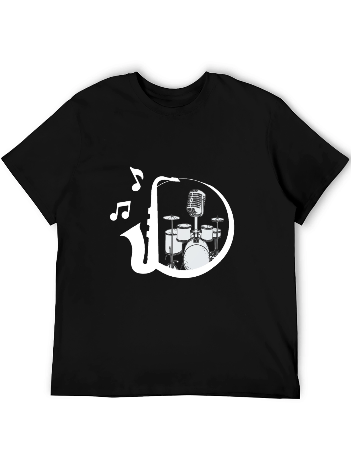 Musician Graphic Tee - Saxophone Drum Set Music Notes T-Shirt