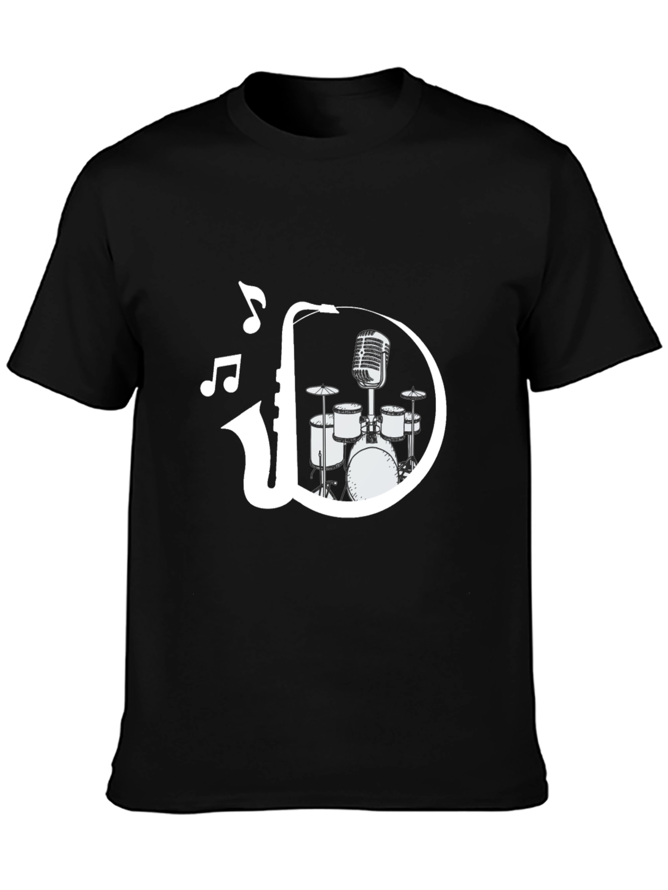 Musician Graphic Tee - Saxophone Drum Set Music Notes T-Shirt