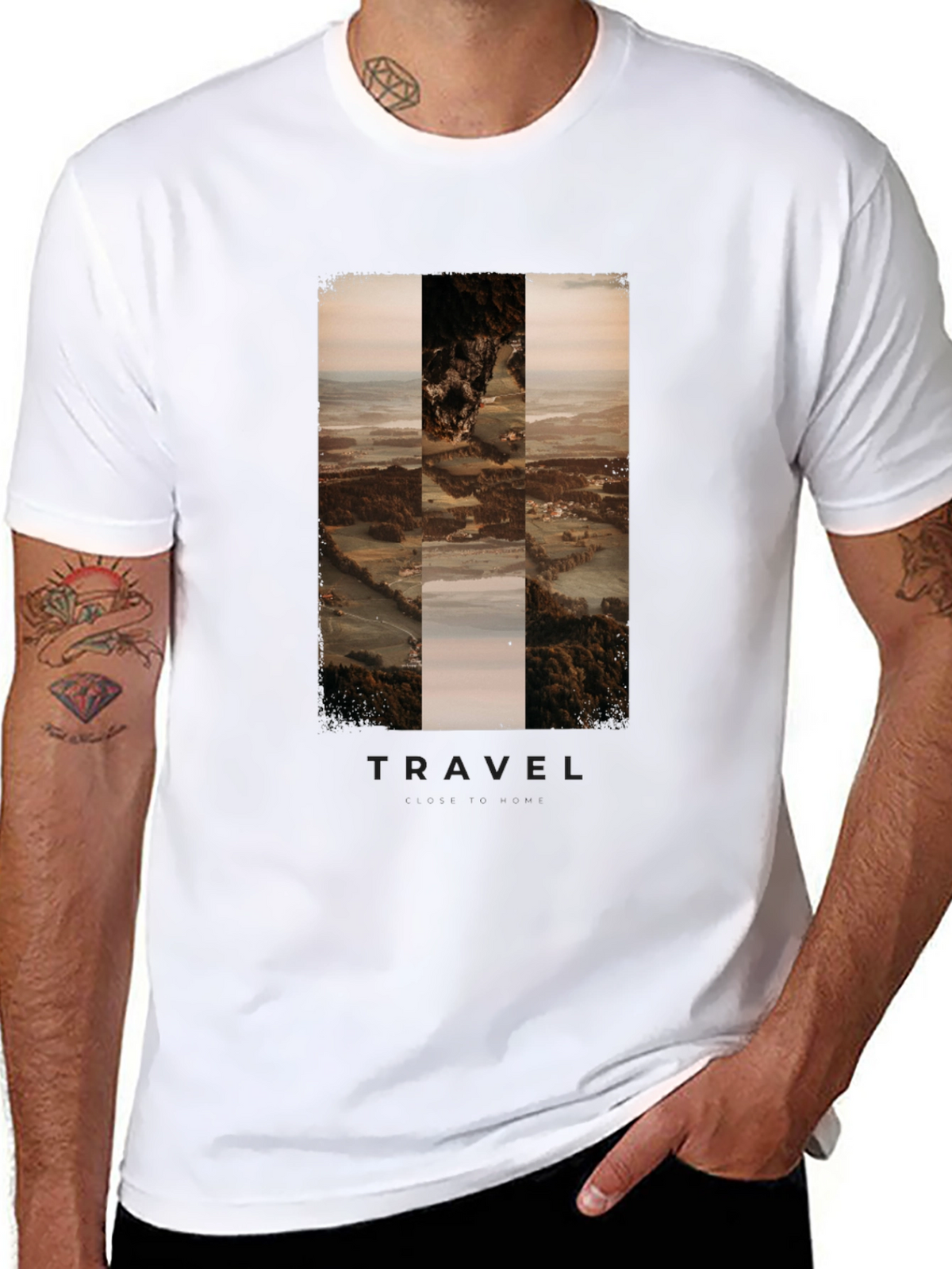 Travel Landscape Print Black T-Shirt