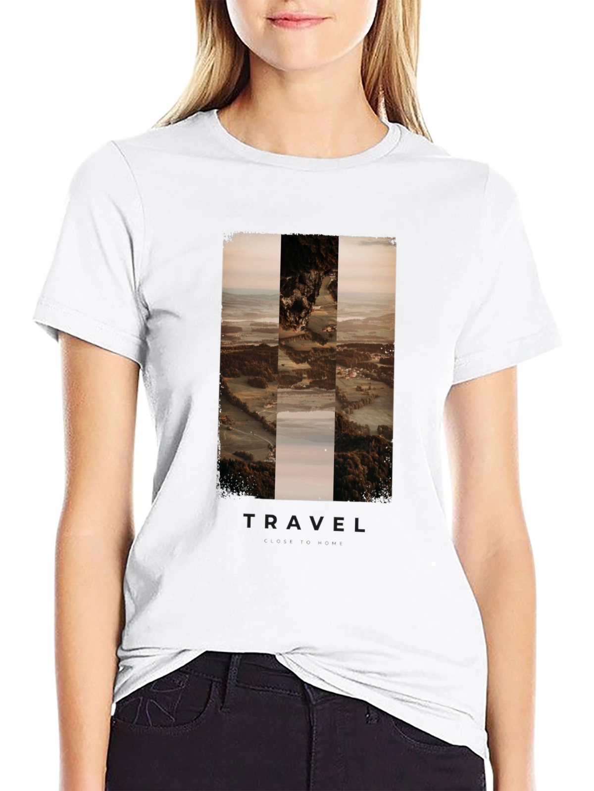 Travel Landscape Print Black T-Shirt