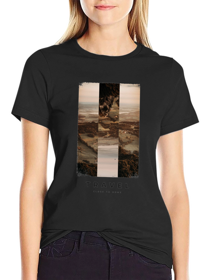 Travel Landscape Print Black T-Shirt