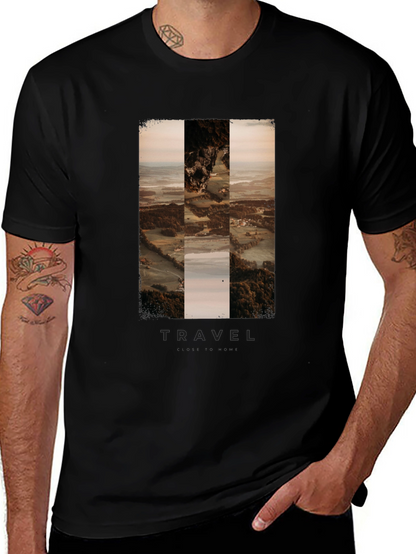Travel Landscape Print Black T-Shirt