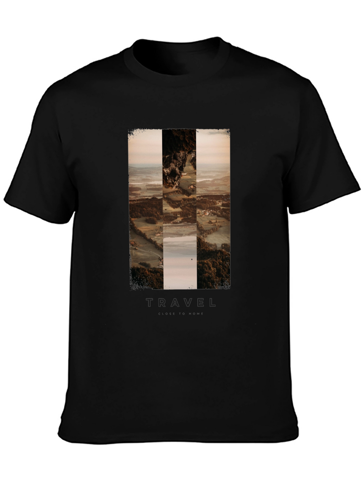 Travel Landscape Print Black T-Shirt