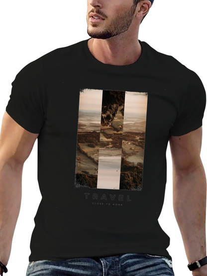 Travel Landscape Print Black T-Shirt