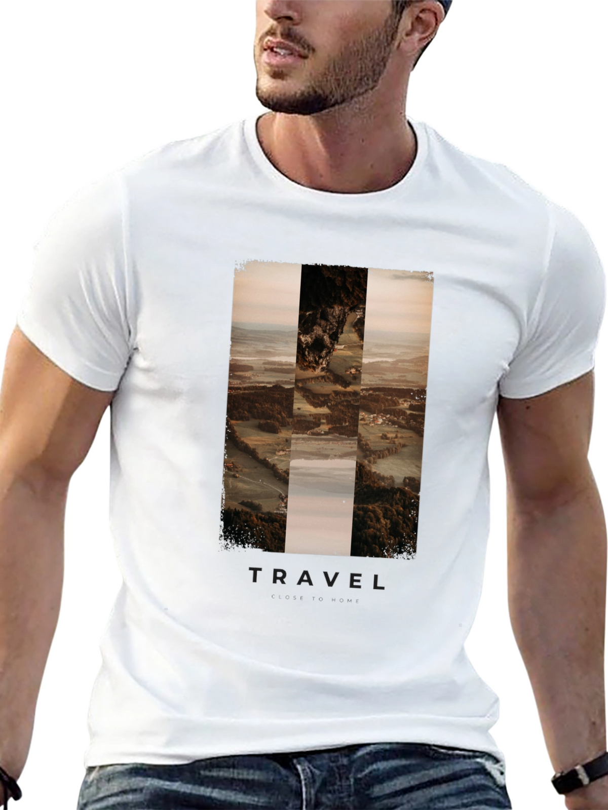 Travel Landscape Print Black T-Shirt