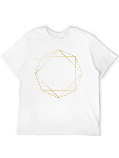 Geometric Gold Line Art Black T-Shirt