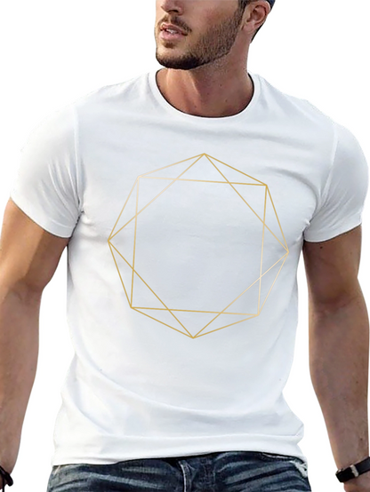 Geometric Gold Line Art Black T-Shirt