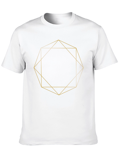 Geometric Gold Line Art Black T-Shirt