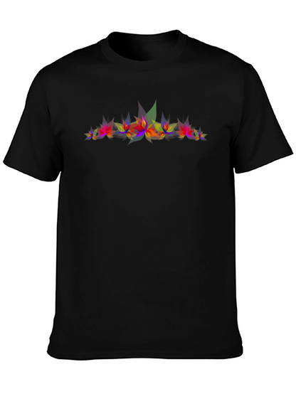 Abstract Geometric Leaves Graphic Print Black T-Shirt