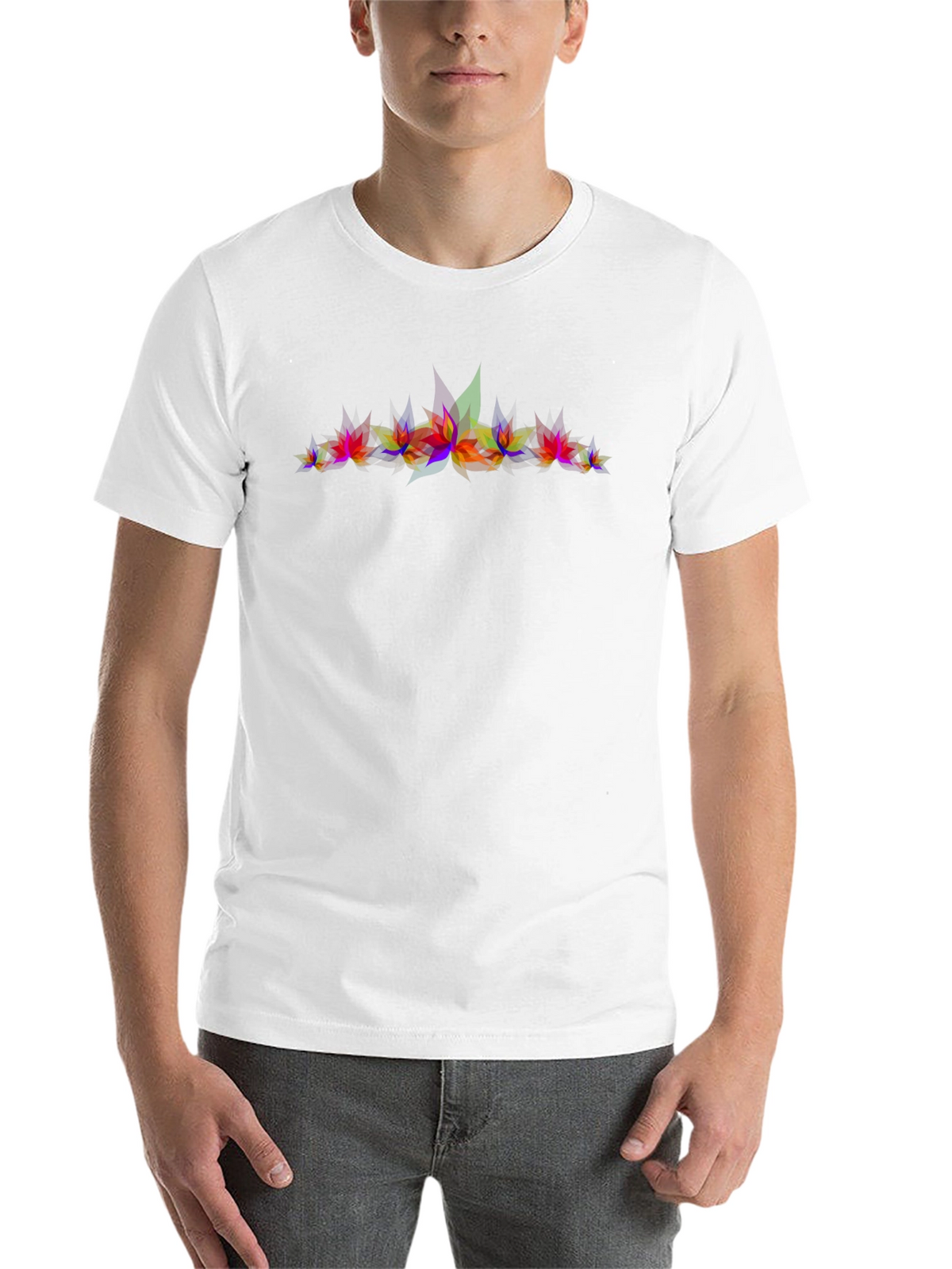 Abstract Geometric Leaves Graphic Print Black T-Shirt