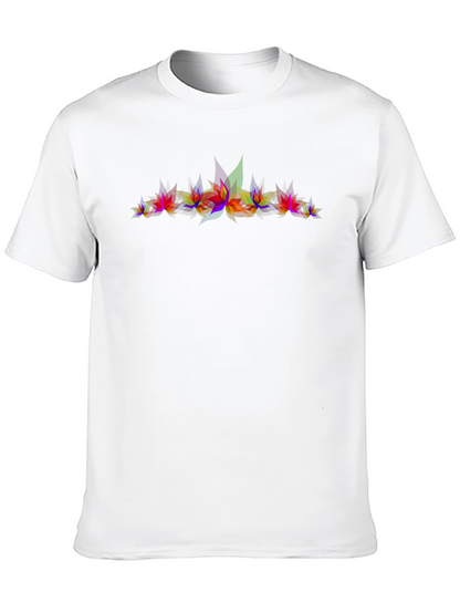 Abstract Geometric Leaves Graphic Print Black T-Shirt
