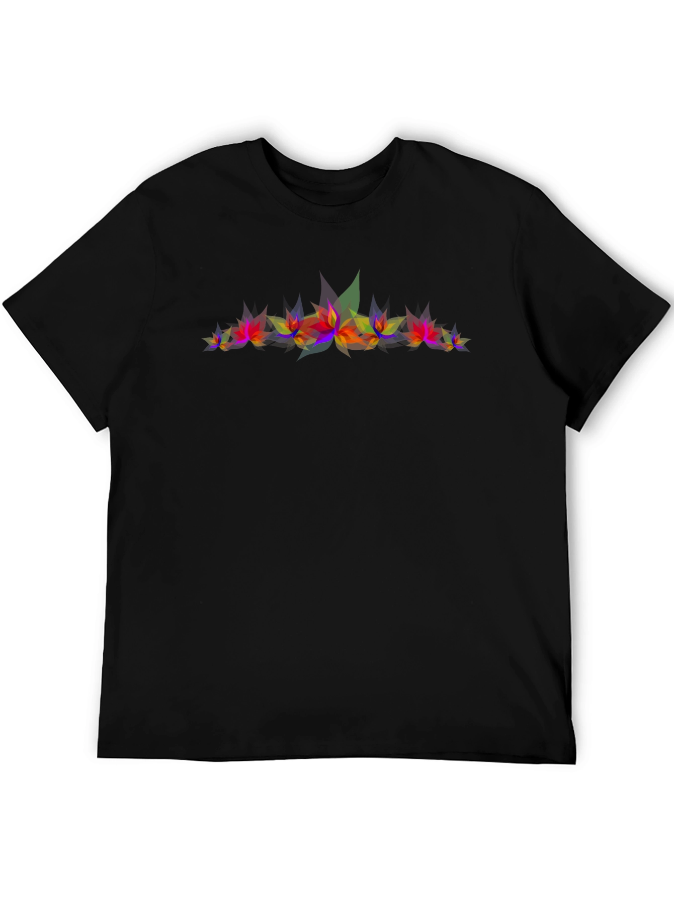 Abstract Geometric Leaves Graphic Print Black T-Shirt