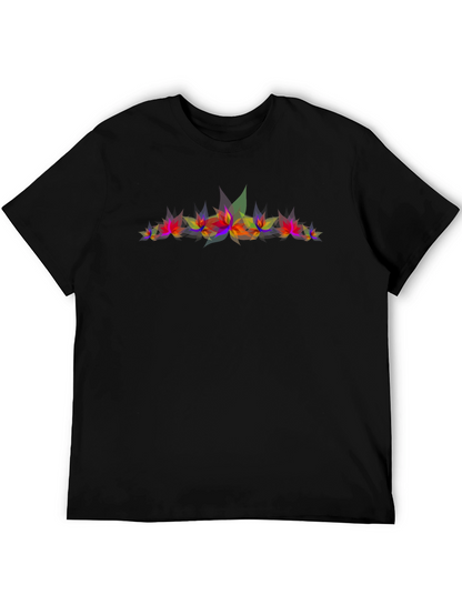 Abstract Geometric Leaves Graphic Print Black T-Shirt
