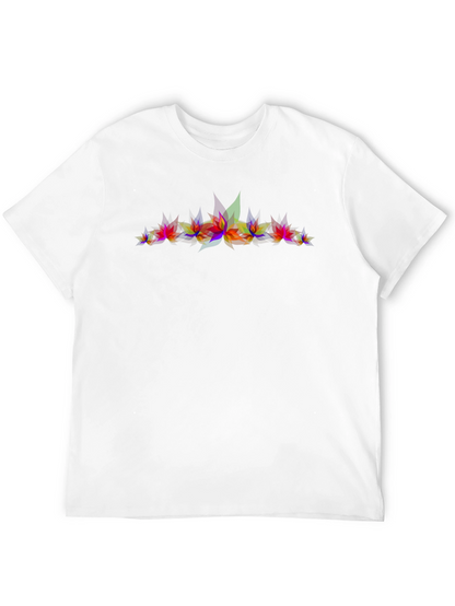 Abstract Geometric Leaves Graphic Print Black T-Shirt
