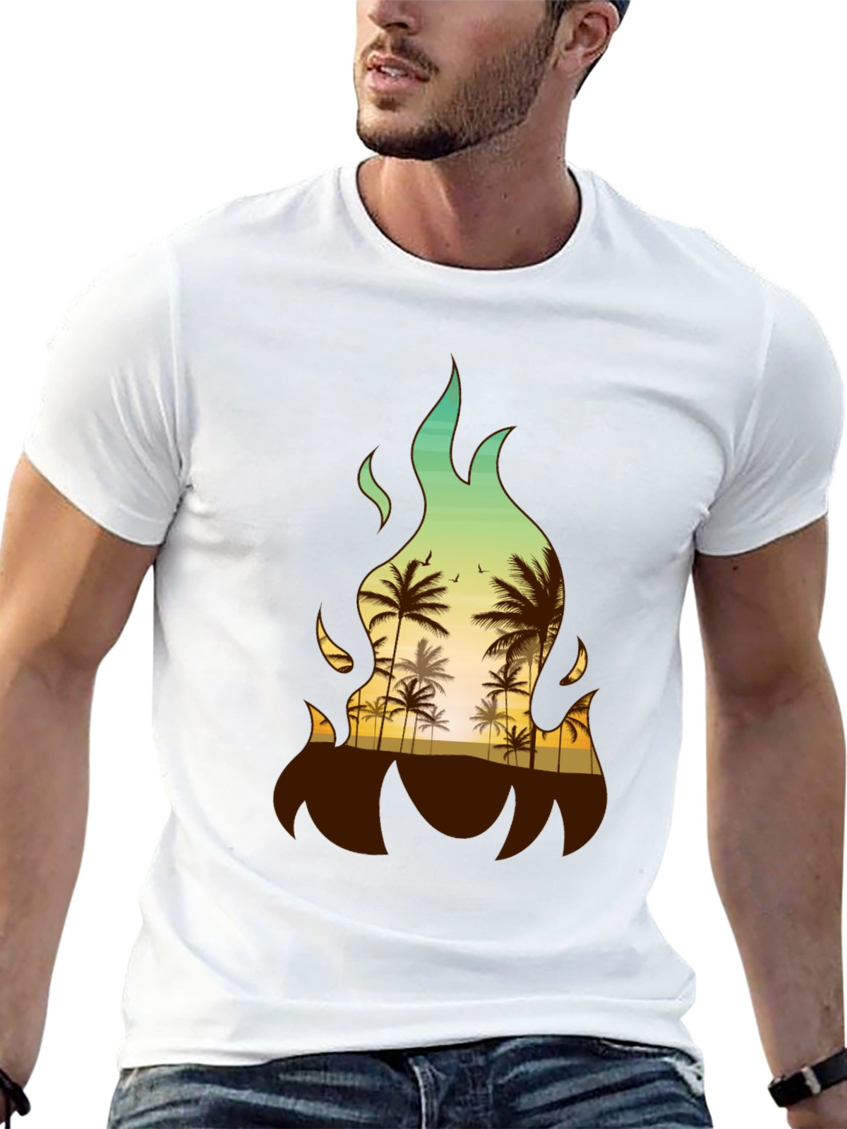 Tropical Fire Palm Tree Graphic Tee