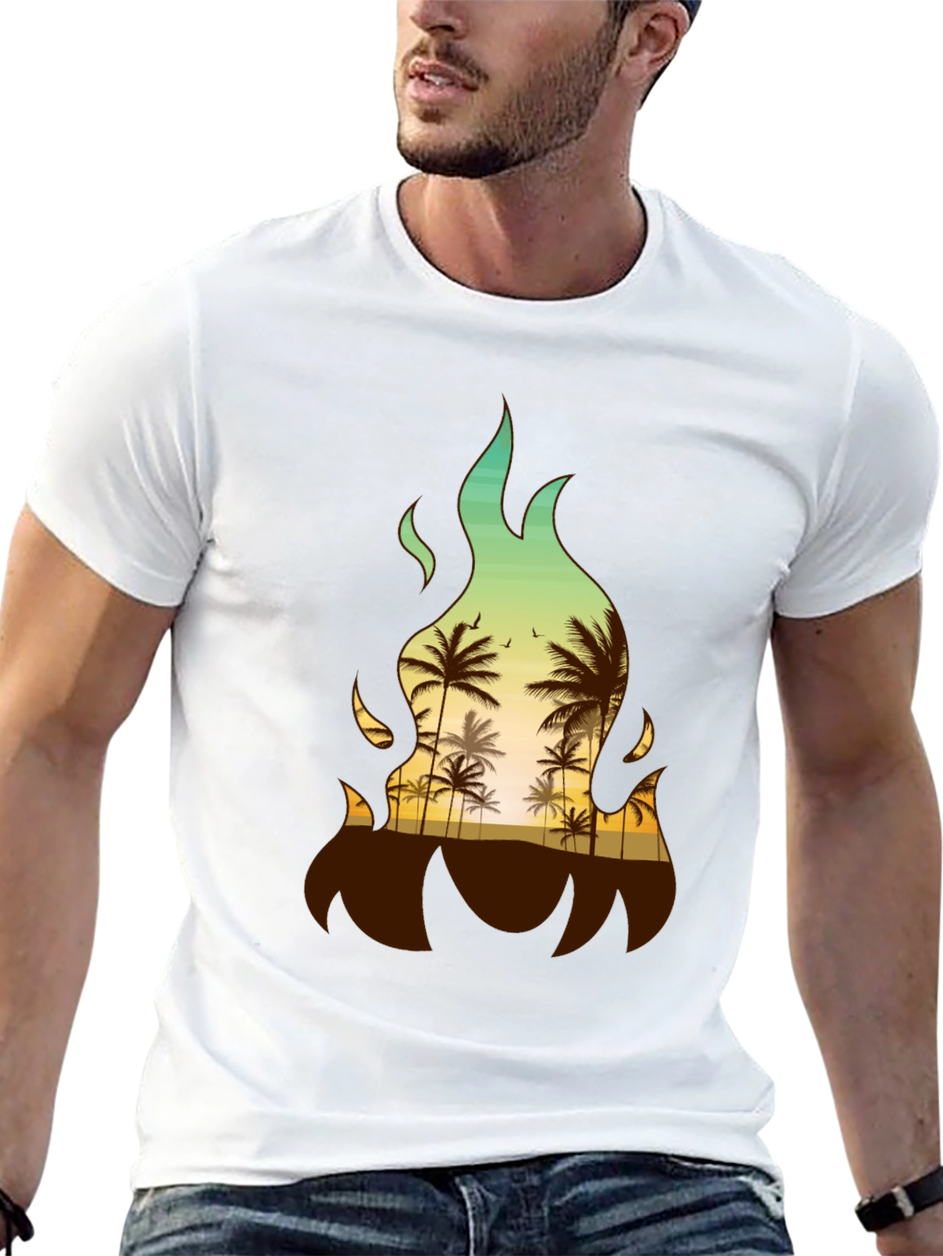 Tropical Fire Palm Tree Graphic Tee