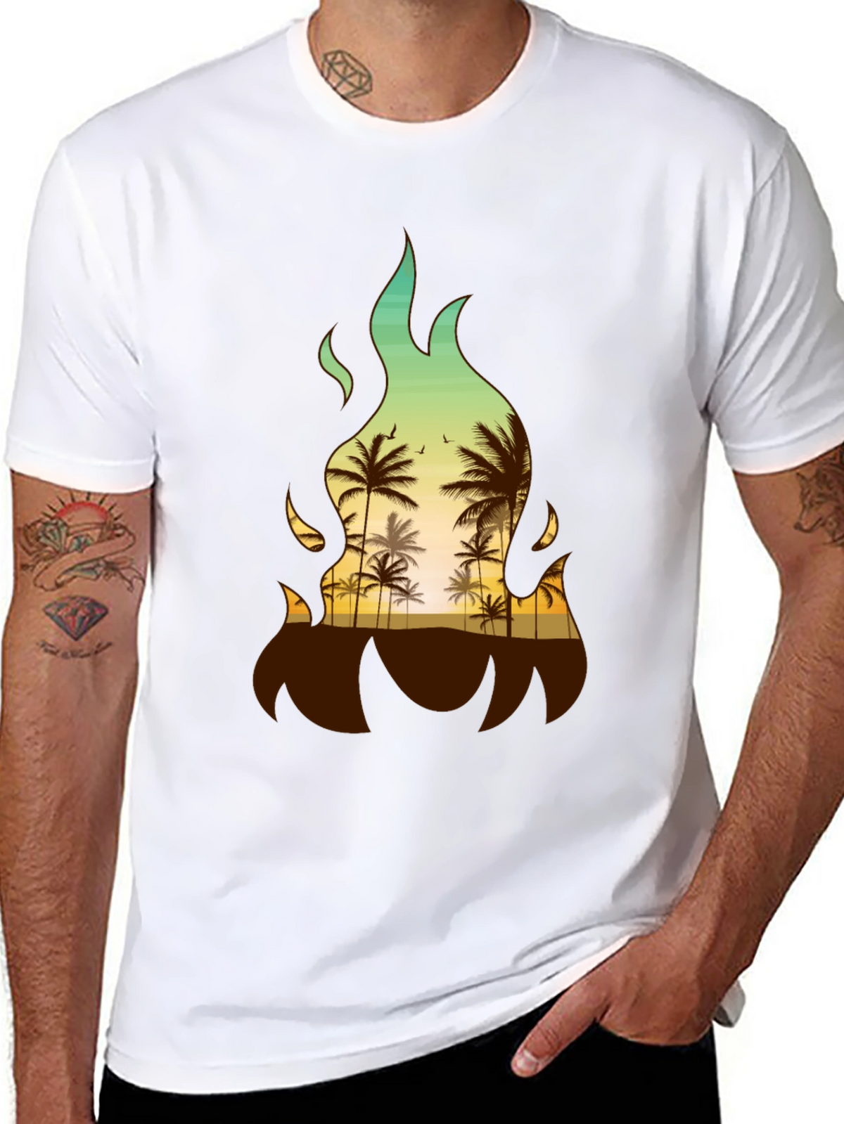 Tropical Fire Palm Tree Graphic Tee