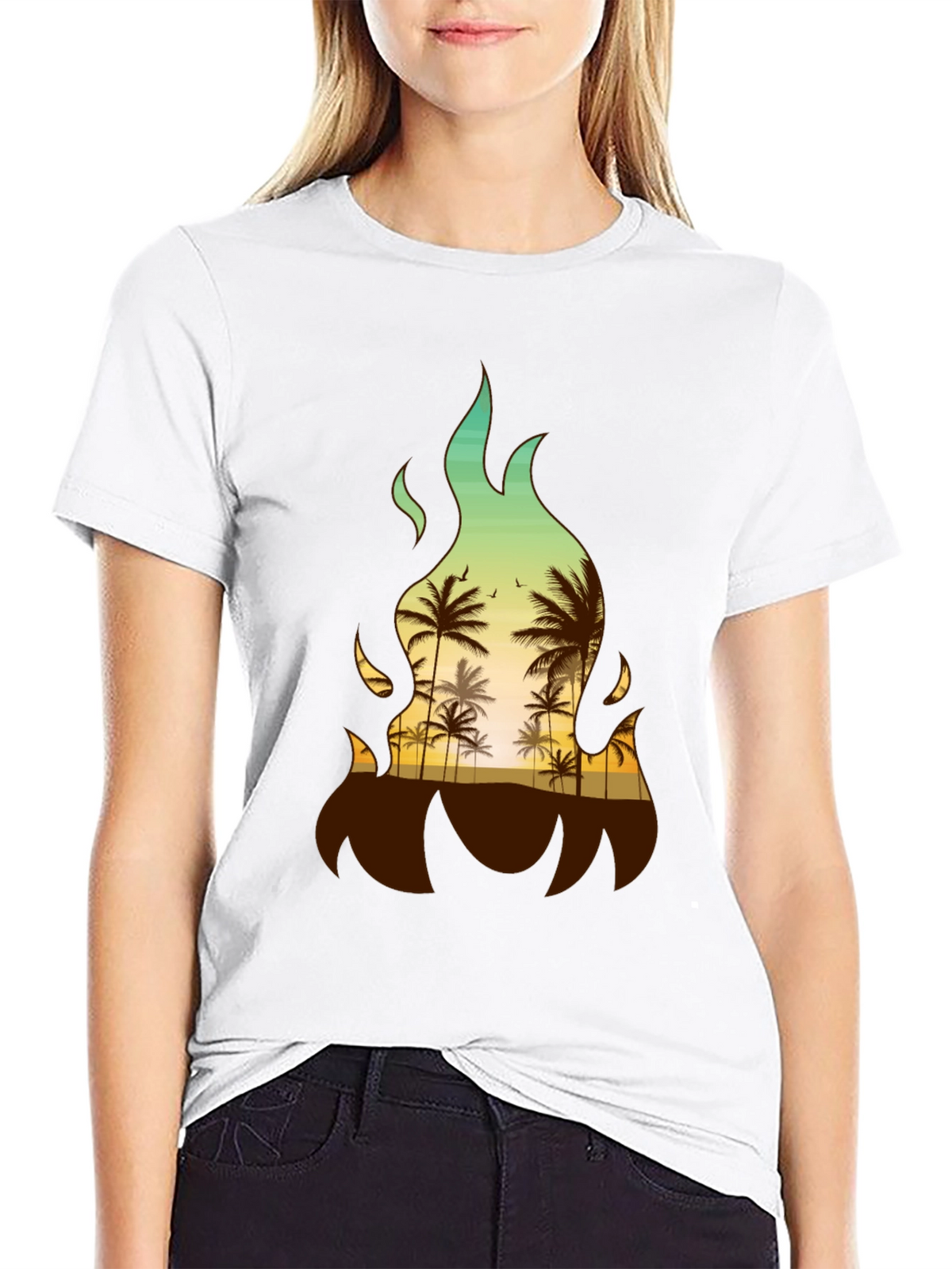 Tropical Fire Palm Tree Graphic Tee