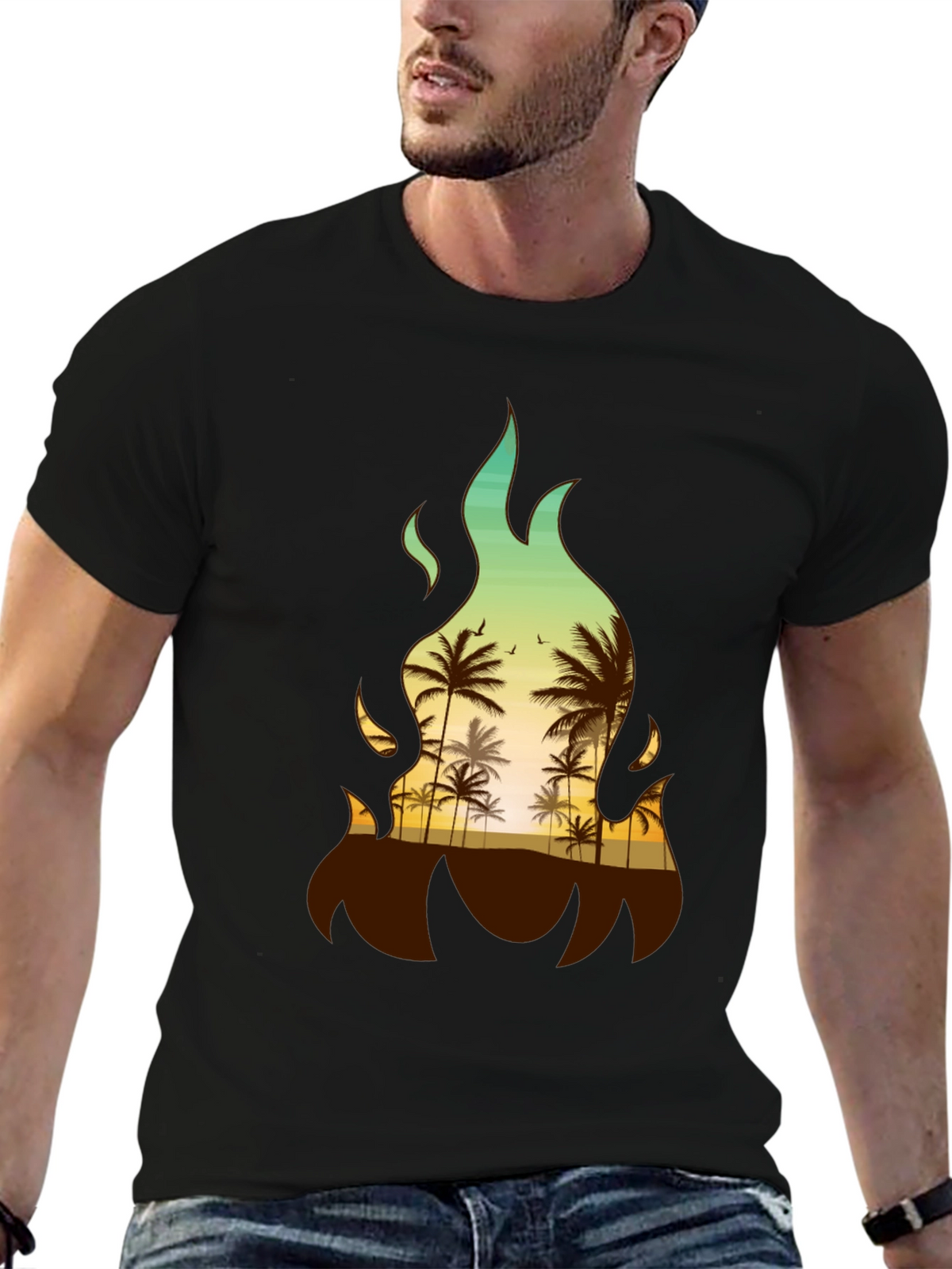 Tropical Fire Palm Tree Graphic Tee
