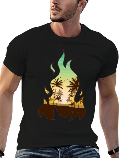 Tropical Fire Palm Tree Graphic Tee