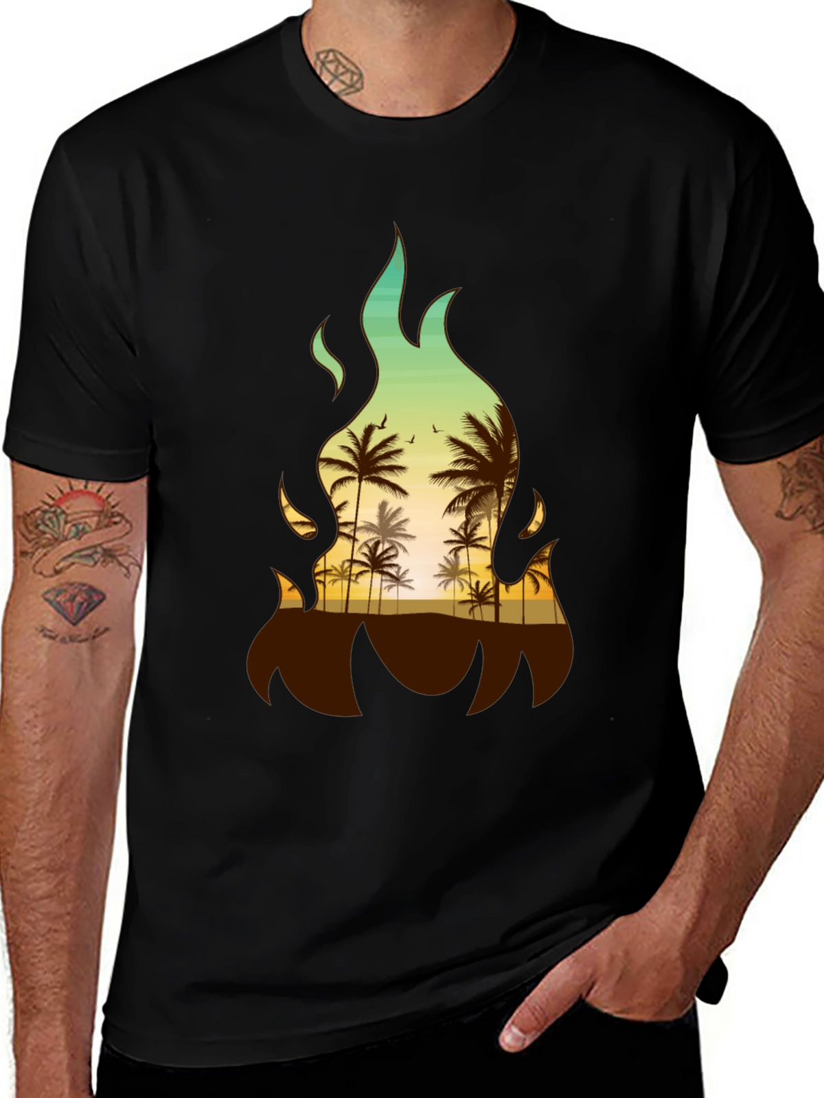 Tropical Fire Palm Tree Graphic Tee