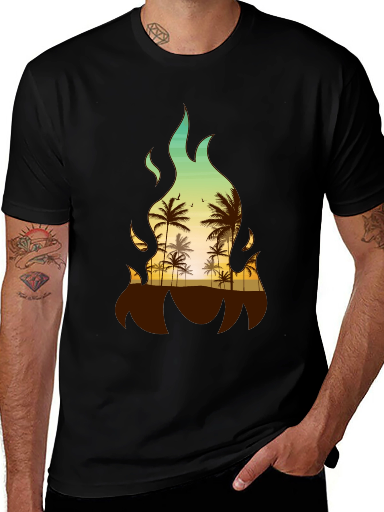 Tropical Fire Palm Tree Graphic Tee