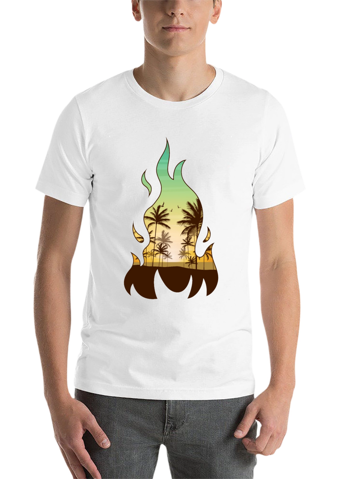 Tropical Fire Palm Tree Graphic Tee