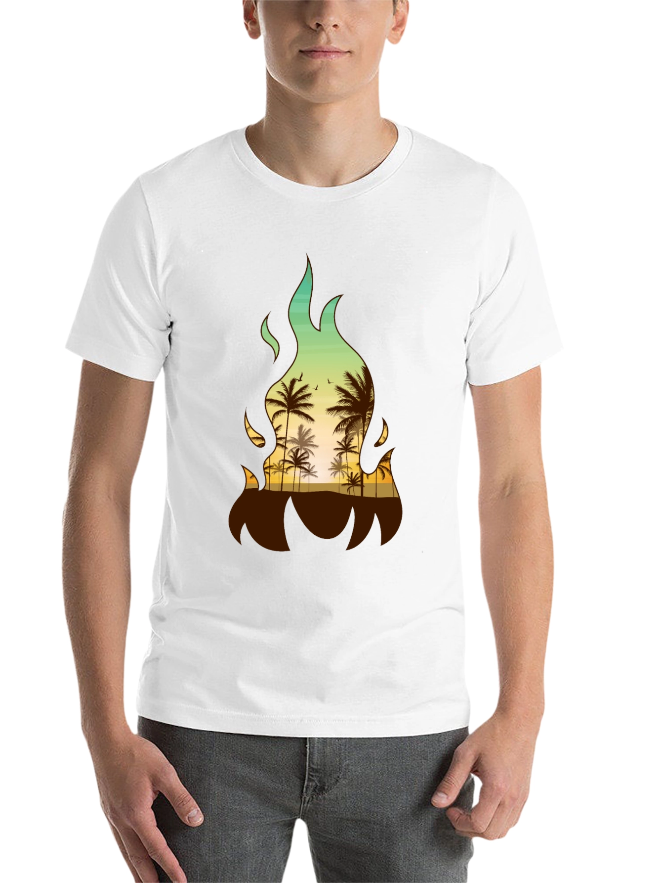 Tropical Fire Palm Tree Graphic Tee