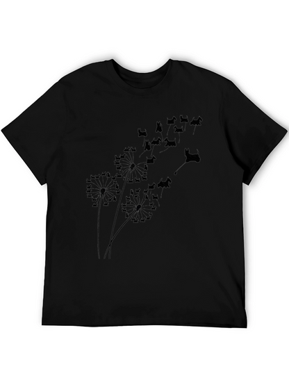 Dog Silhouette Dandelion T-Shirt - Black