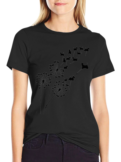 Dog Silhouette Dandelion T-Shirt - Black