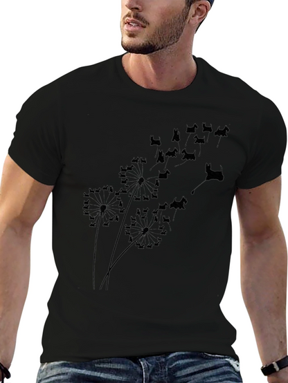 Dog Silhouette Dandelion T-Shirt - Black