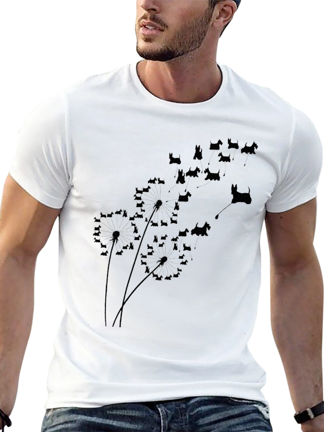 Dog Silhouette Dandelion T-Shirt - Black