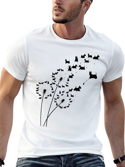 Dog Silhouette Dandelion T-Shirt - Black