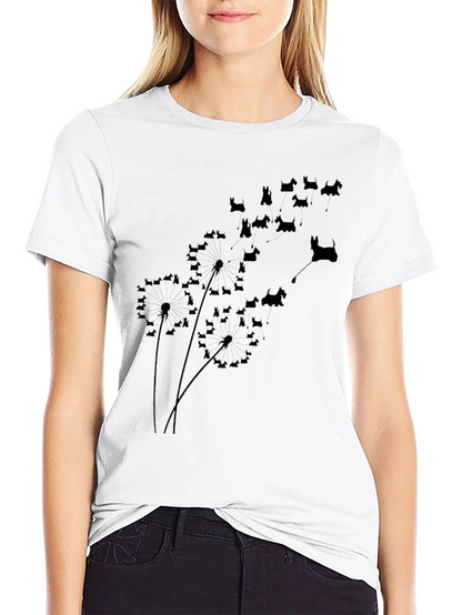 Dog Silhouette Dandelion T-Shirt - Black
