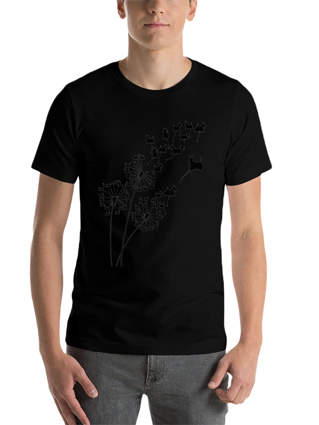 Dog Silhouette Dandelion T-Shirt - Black
