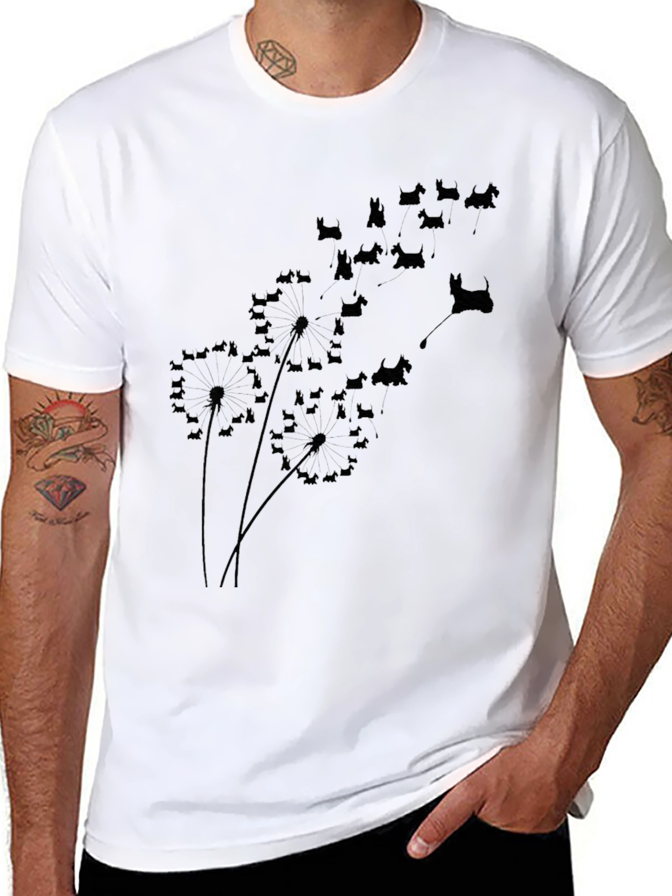 Dog Silhouette Dandelion T-Shirt - Black