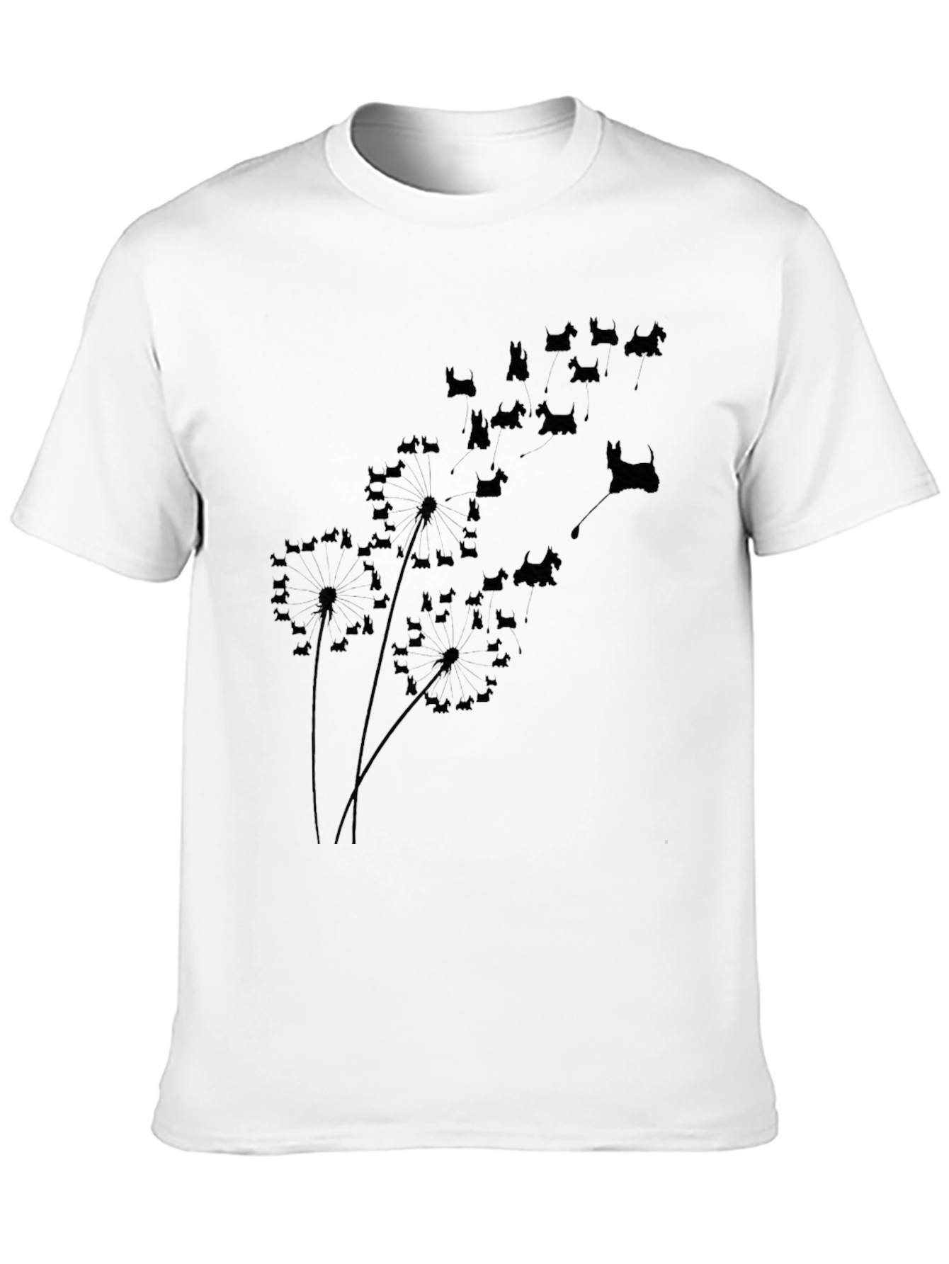 Dog Silhouette Dandelion T-Shirt - Black