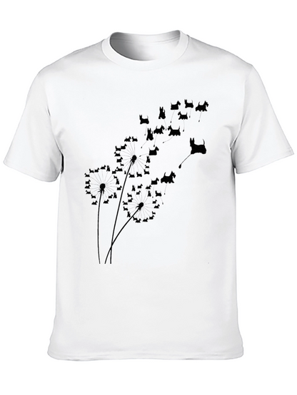 Dog Silhouette Dandelion T-Shirt - Black