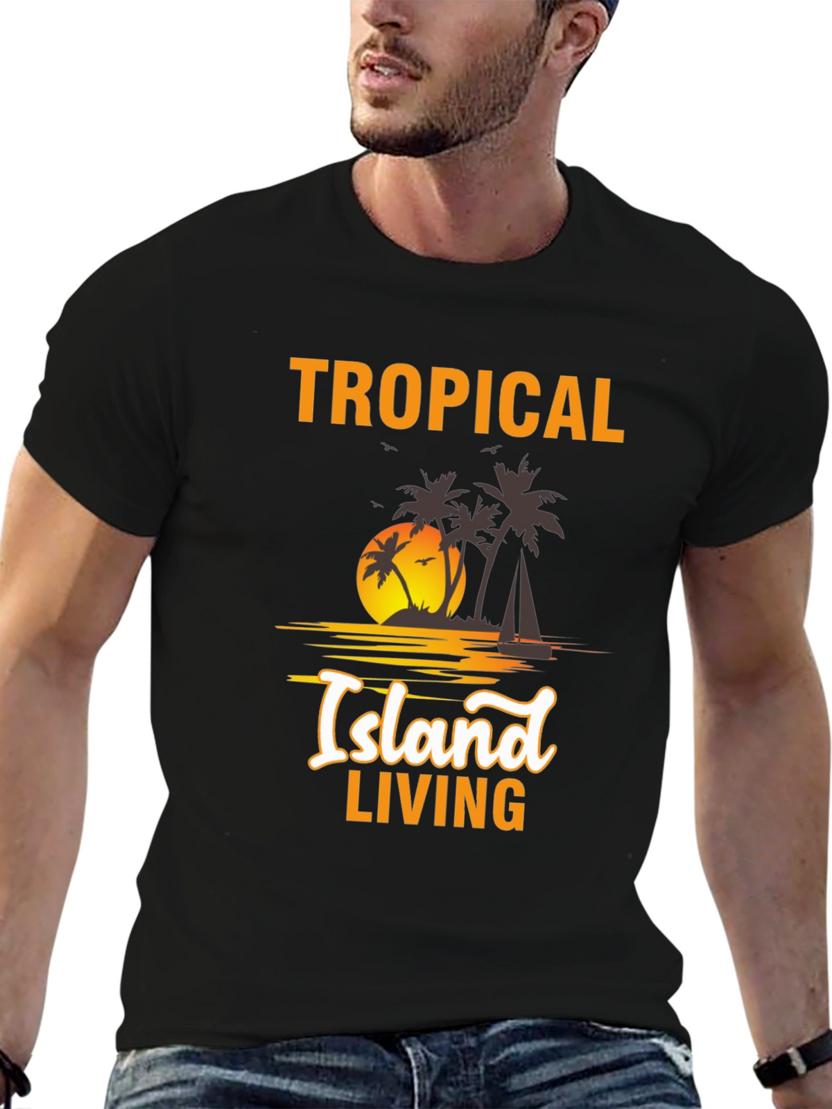 Tropical Island Living Black Graphic Tee